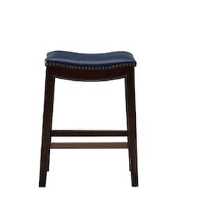 Nomad 27.36 in. Navy Wood Counter Stool with Saddle