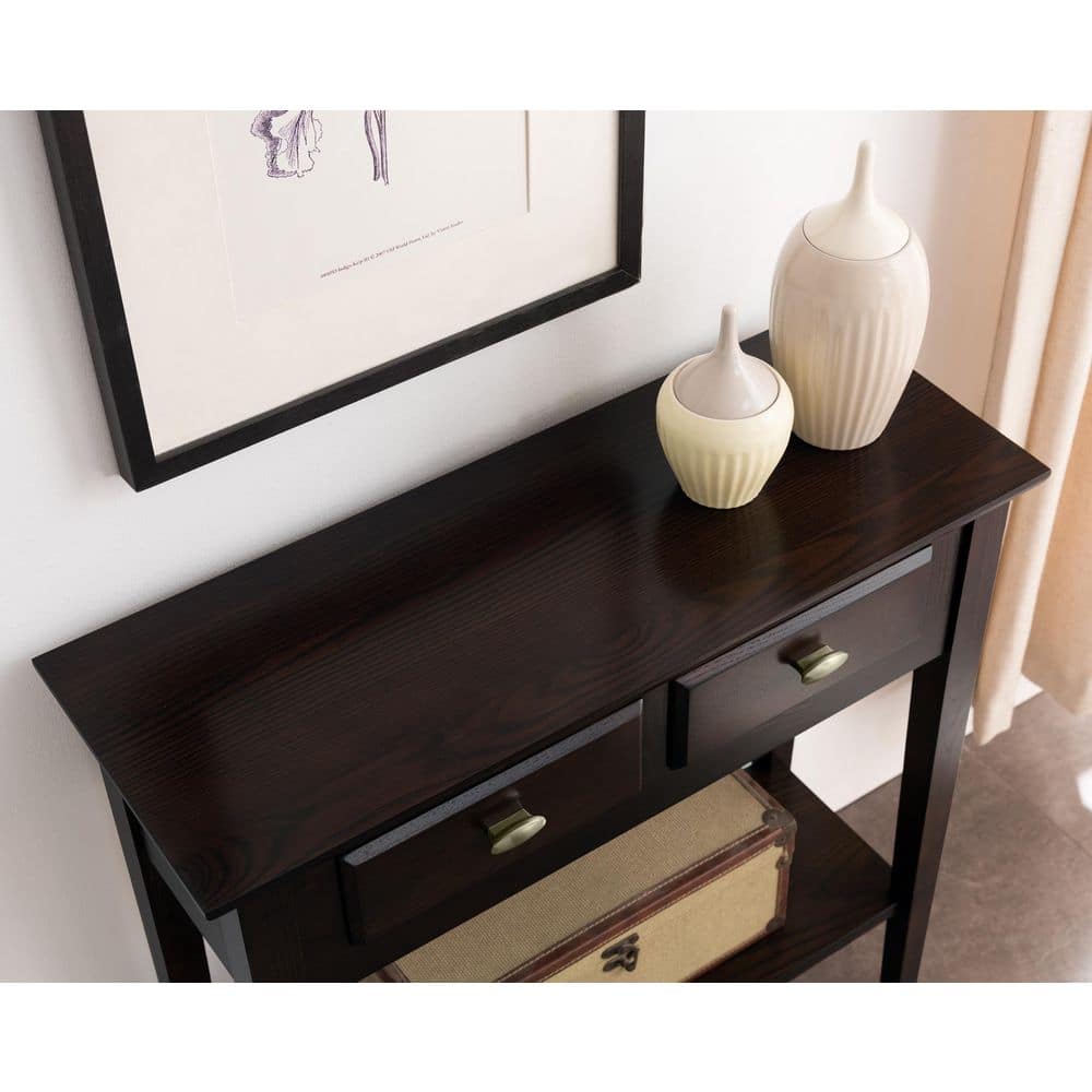 Chocolate Oak Slim Hall Console Table with Storage