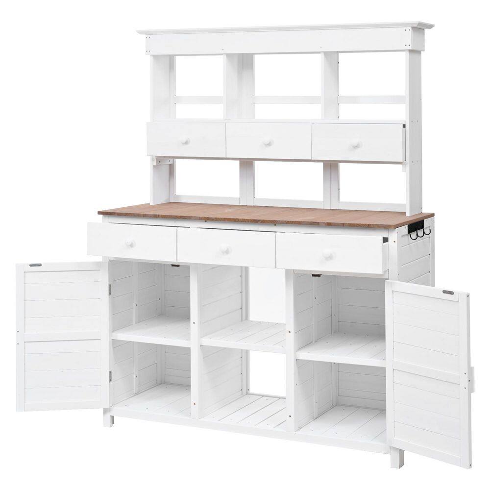 65.7 in. Tall Garden Potting Bench Table, Patio Storage Workstation with Storage Shelf, Drawer and Cabinet in White price history on PriceWatchPro
