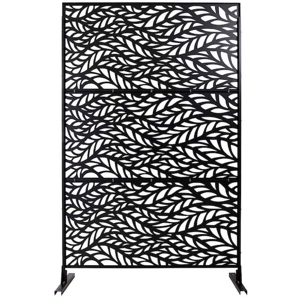 76" H x 48" W Outdoor & Indoor Privacy Screen Metal Privacy Screen, Freestanding Decorative Privacy Screen, Black,Steel