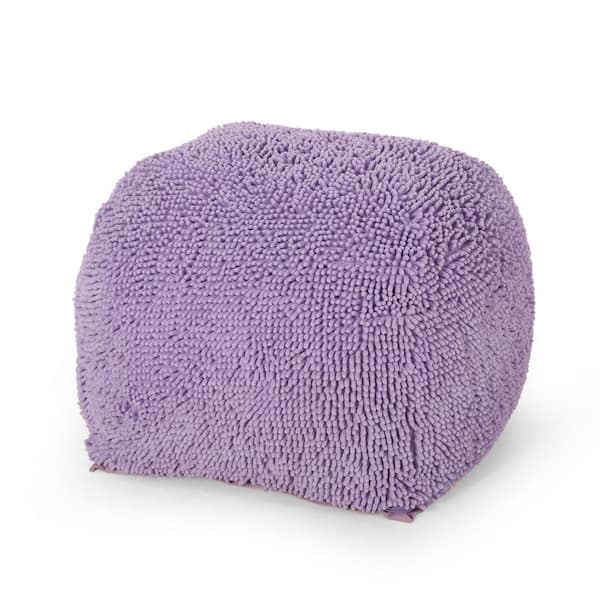 Noble House Cass Lavender Microfiber Chenille Square Pouf