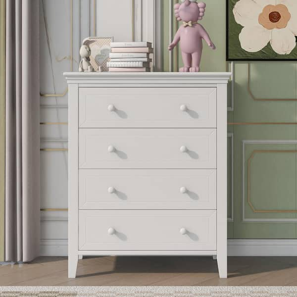 White Wood 4-Drawer 1-Door Bathroom Storage Cabinet - 32.68 H x