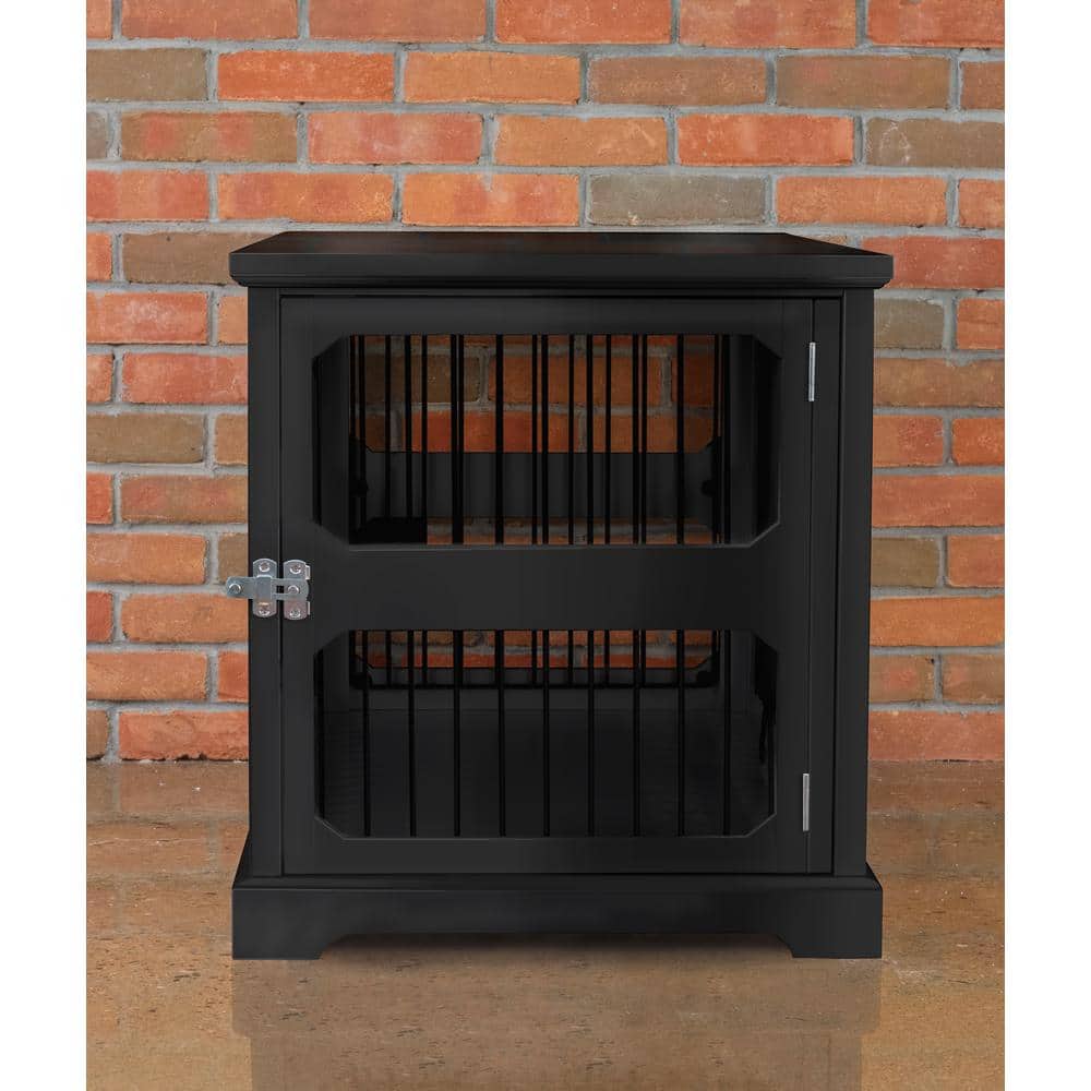 Black Hardwood and Metal Pet Crate End Table