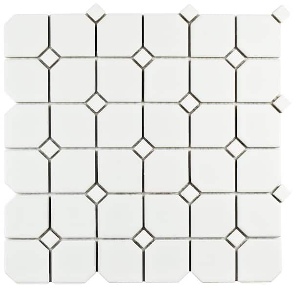 Merola Tile Metro Broadway Matte White with White Dot 11-3/4 in. x 11-3/4 in. x 6 mm Porcelain Mosaic Tile (0.96 sq. ft./Each)