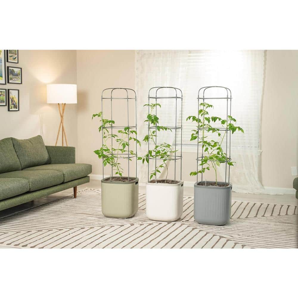 Cream White Self-Watering Indoor Outdoor Planter with Trellis