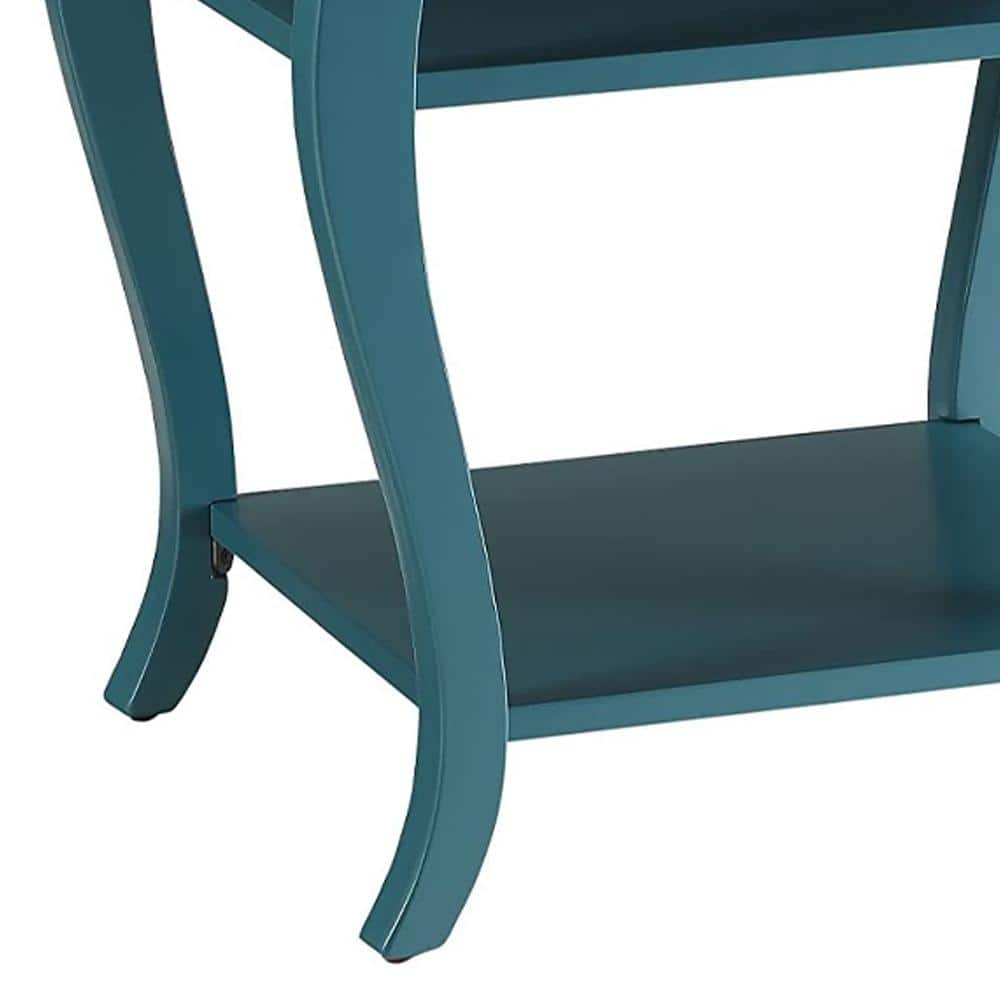 Becci Teal Wood Dual-Facing End Table with Open Storage