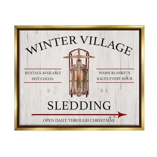 Stupell Industries Winter Village Sledding by Conrad Knutsen 1-Piece Floater Frame Graphic Print Typography Poster Art Print 21 in.x17 in.