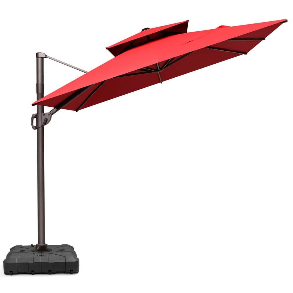 11 ft. x 9 ft. Offset Patio Umbrella and 260 lb Base with 8 Wheels Rotatable Double Top Cantilever Umbrella in Red price history on PriceWatchPro