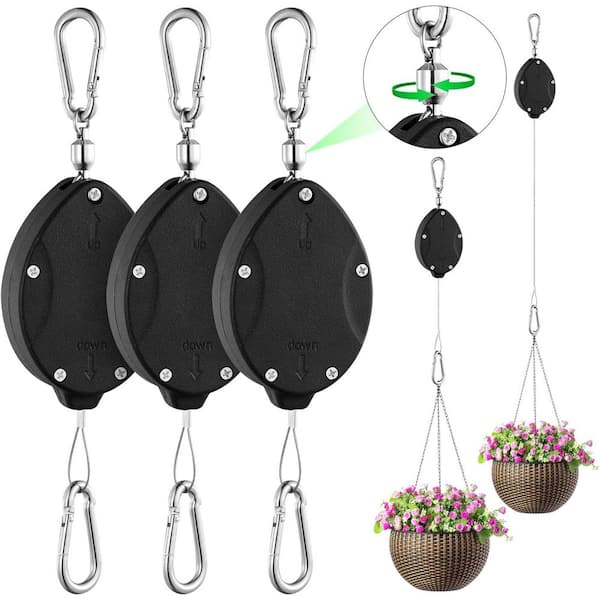 SenQWFa Heavy Duty Retractable Plant Hangers 63-Pulldown Design Stainless Steel Rope Double-Headed Hooks for Bird Feeders 3-Pack