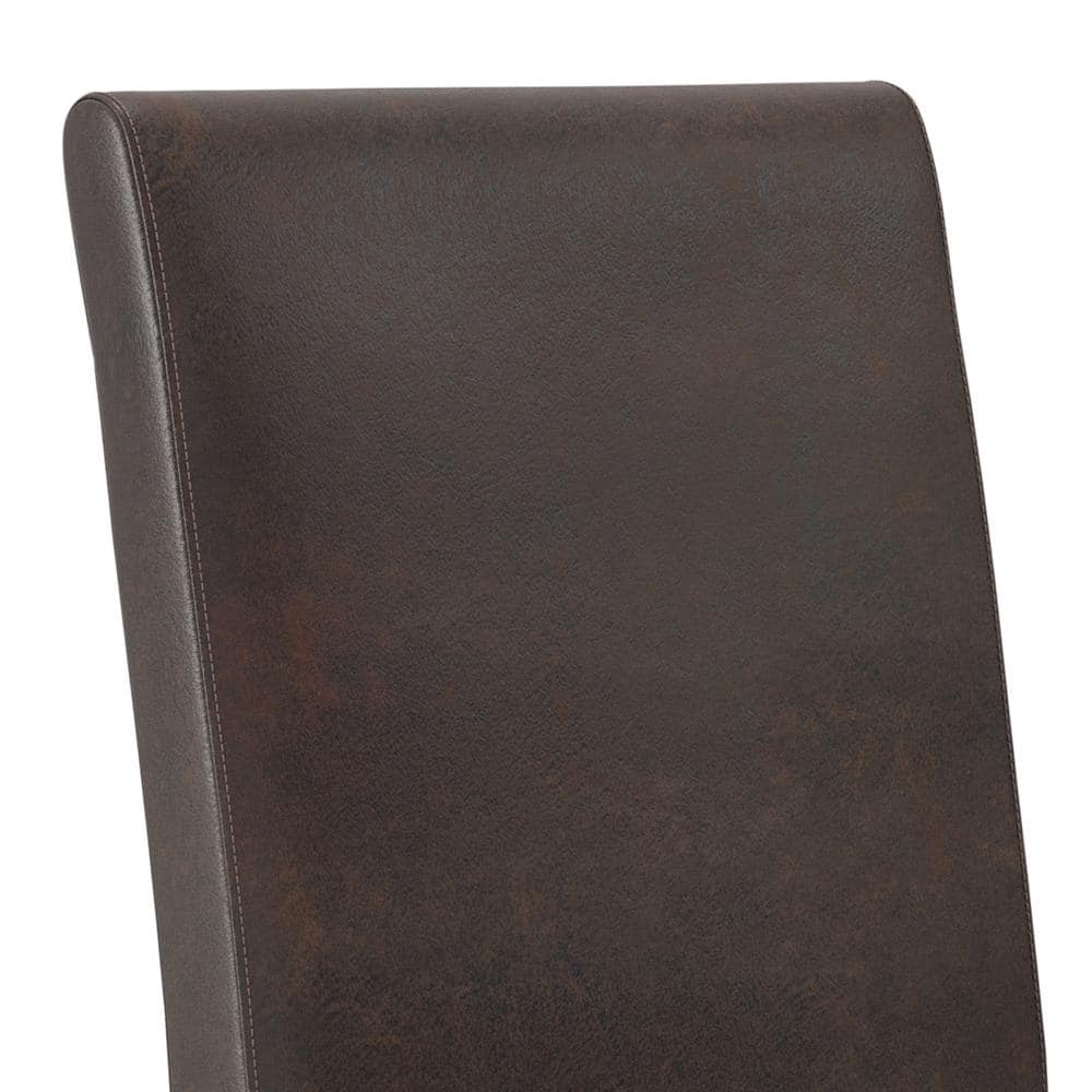 Distressed Brown Faux Leather Parsons Dining Chairs, Set of 2