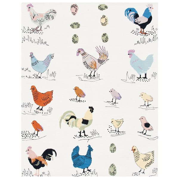Novelty 8 ft. x 10 ft. Ivory/Blue Abstract Birds Area Rug