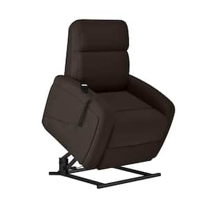 Chocolate Brown Chenille-Like Fabric Power Lift Assist Recliner with Padded Track Arms