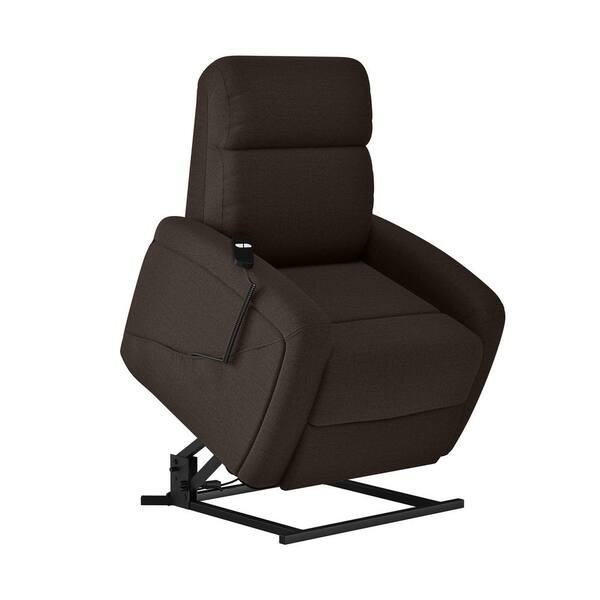 ProLounger Chocolate Brown Chenille-Like Fabric Power Lift Assist Recliner with Padded Track Arms