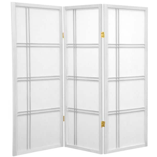 Oriental Furniture 4 ft. Short Double Cross Shoji Screen - White - 3 Panels