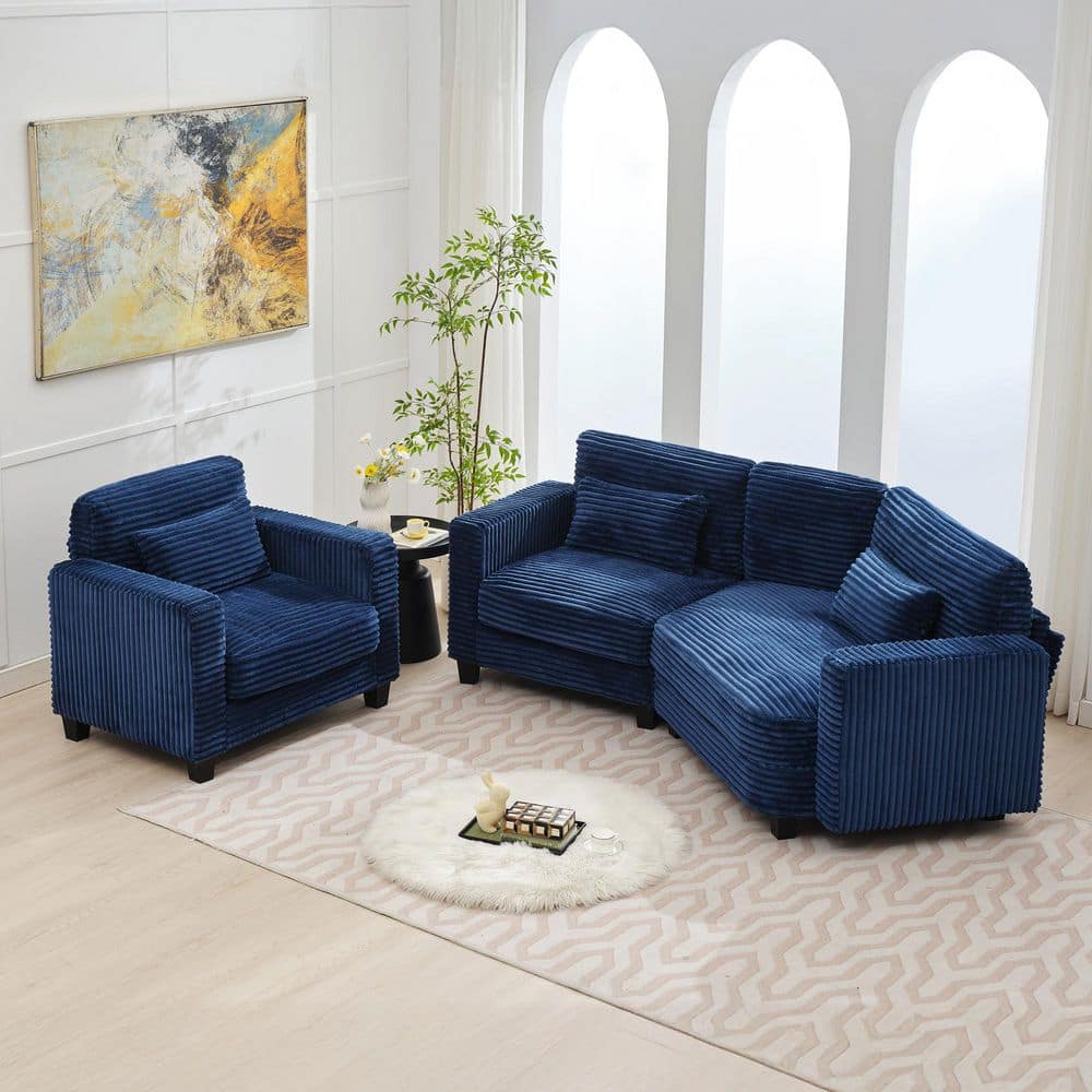JEAREY 2-Piece Navy Curved Corduroy Velvet Living Room Sofa Set