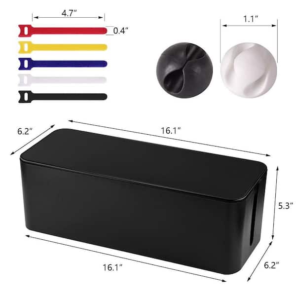 Large Black ABS Cable Management Box with Lid for Power Strips, TV and Desk Cord Organizer