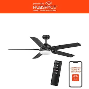 Greenhaven 60 in. White Color Changing LED Matte Black Smart Ceiling Fan with Light Kit and Remote Powered by Hubspace