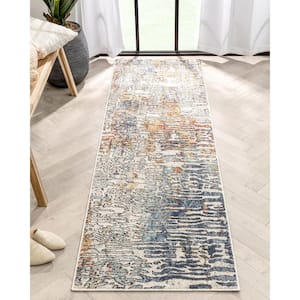 Envie Modica Ivory Blue 2 ft. 3 in. x 7 ft. 3 in. Geometric Abstract Pattern Runner Area Rug