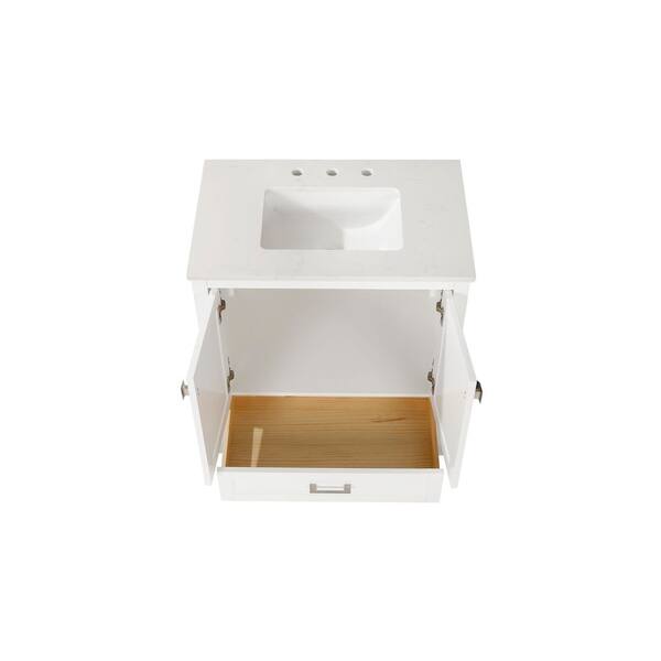 Zeafive Solid Wood 30 in. W Single Sink Freestanding White Bath