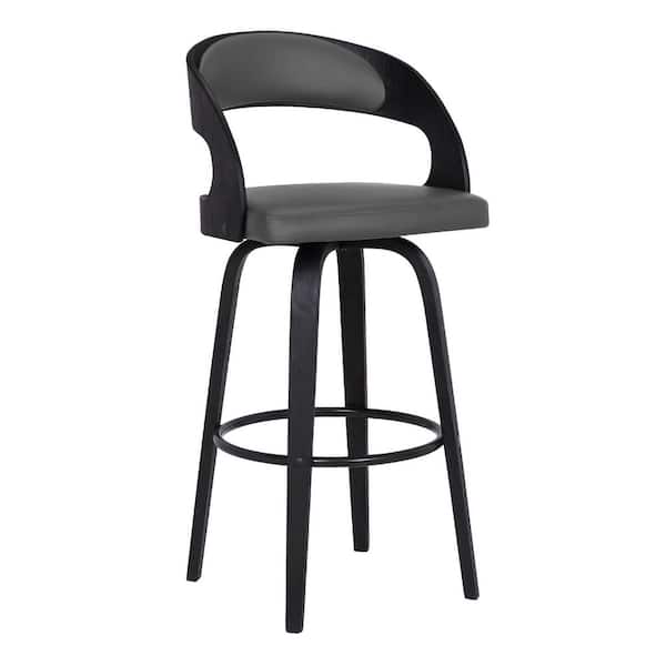 Shelly 41 in. H Gray Low Back Wood Bar Stool with Faux Leather Seat (Set of 3)
