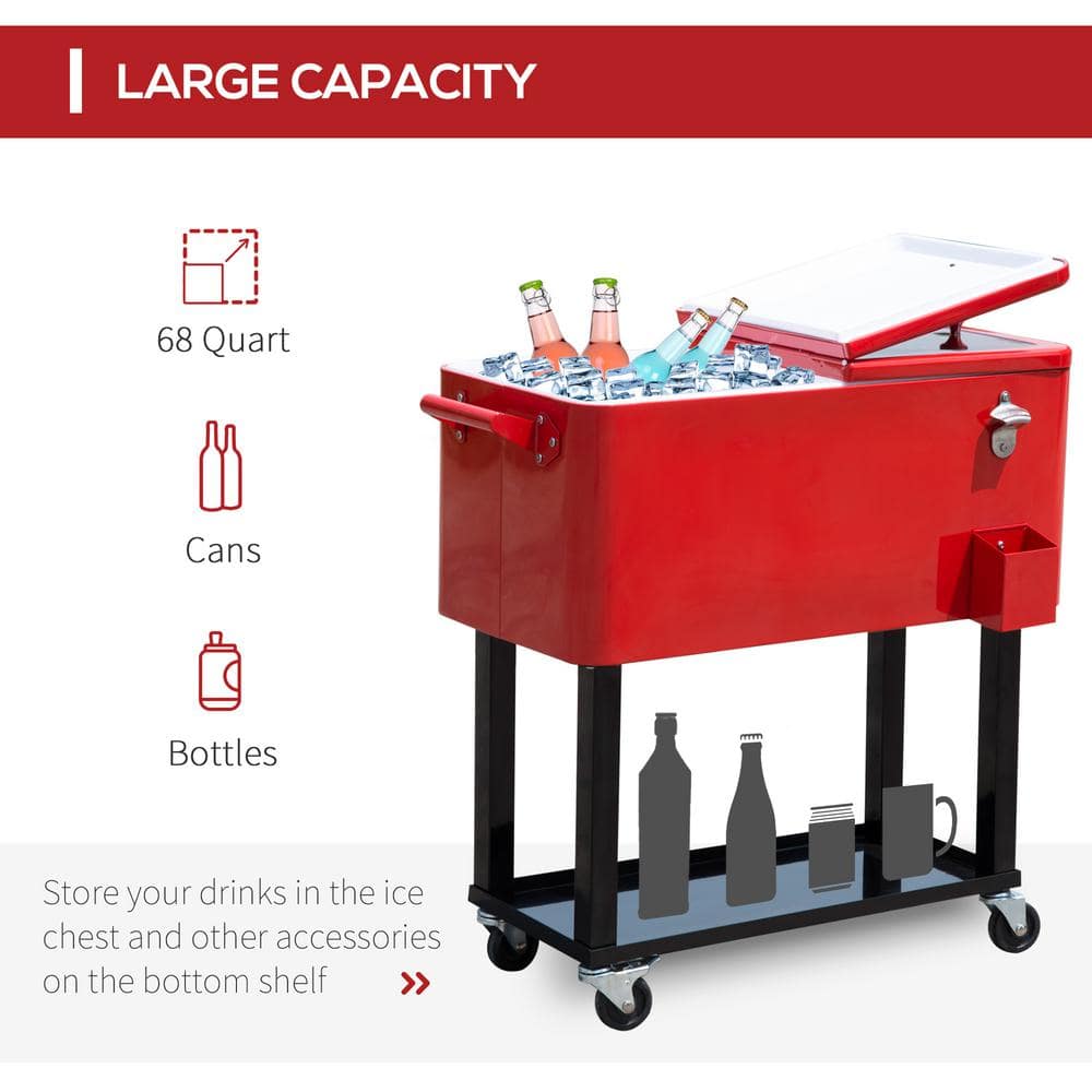 Ruby Red Metal Rolling Outdoor Cooler with Wheels