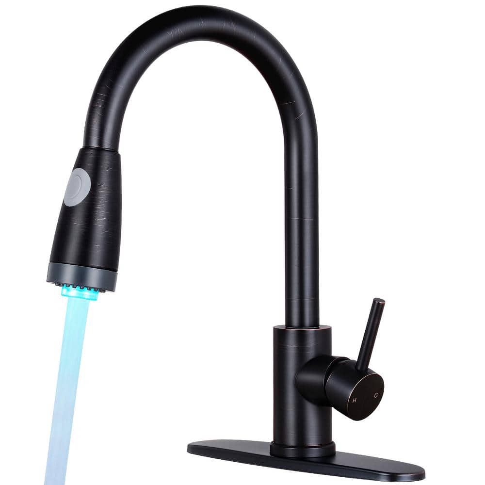 Single Handle Pull Down Sprayer Kitchen Faucet with Pull Out LED Light Spra