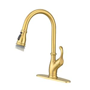 Single Handle Pull Down Sprayer Kitchen Faucet with Advanced Spray in Gold