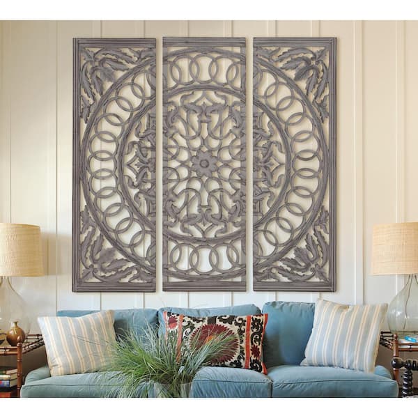Litton Lane Scrolled 48 in. x 48 in. Wood and Mirrored Wall Panel