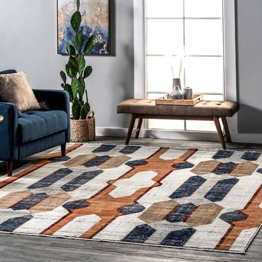 nuLOOM Marita Distressed Geometric Beige 5 ft. x 8 ft. Area Rug BDSN20A-508  - The Home Depot