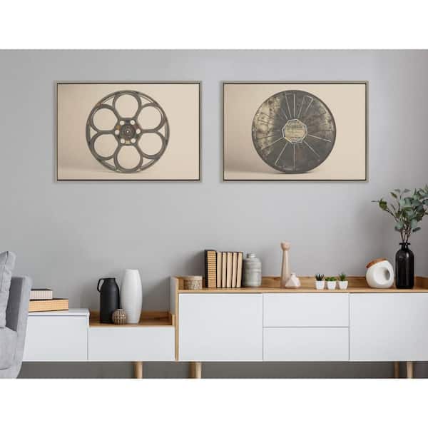 Sylvie "Movie Tin and Movie Reel Sepia" by Saint and Sailor Studios 2-Piece Gray Framed Art Print Set 33 in. x 23 in.