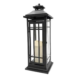 17 in. Black Window Battery Operated Metal Lantern with LED Candle