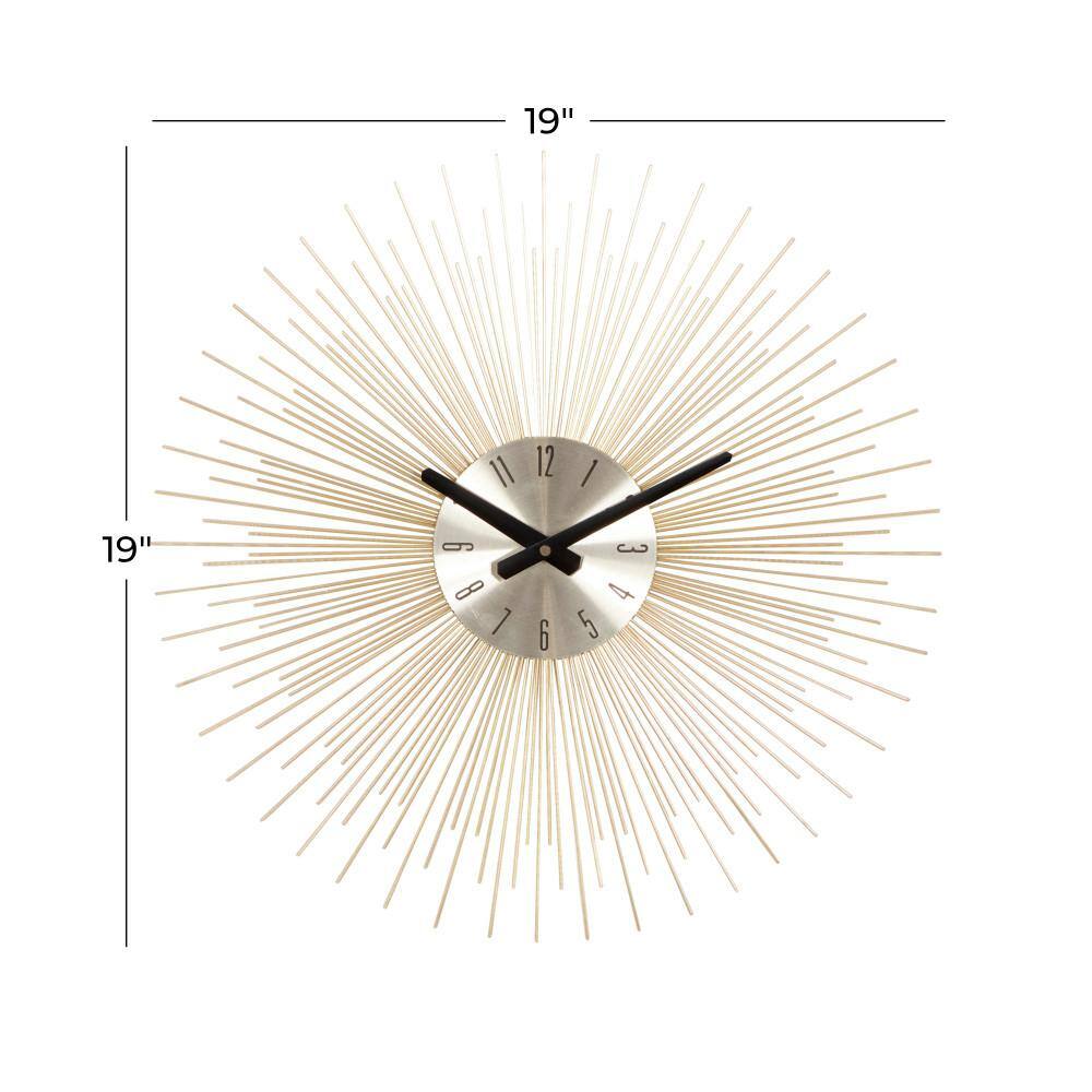 19" Gold Starburst Metal Wall Clock with Black Accents