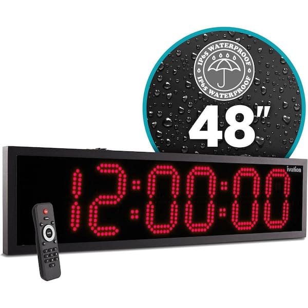 48 in. Waterproof Large Digital Clock, Outdoor Large LED Clock with Stopwatch, Alarms & More!-Red