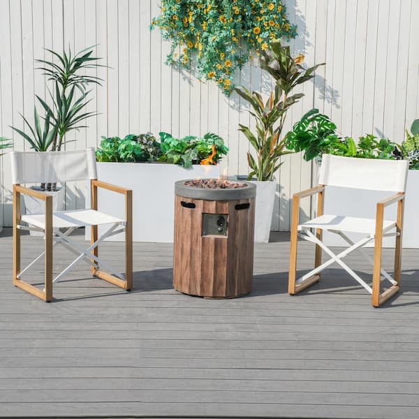 3-Piece Aluminum Patio Conversation Set with Folding Chairs and Fire Pit Table