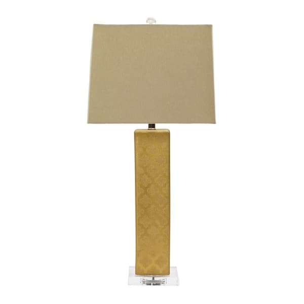 Fangio Lighting 32 in. Ceramic Table Lamp with Moroccan Trellis Design in Textured Gold