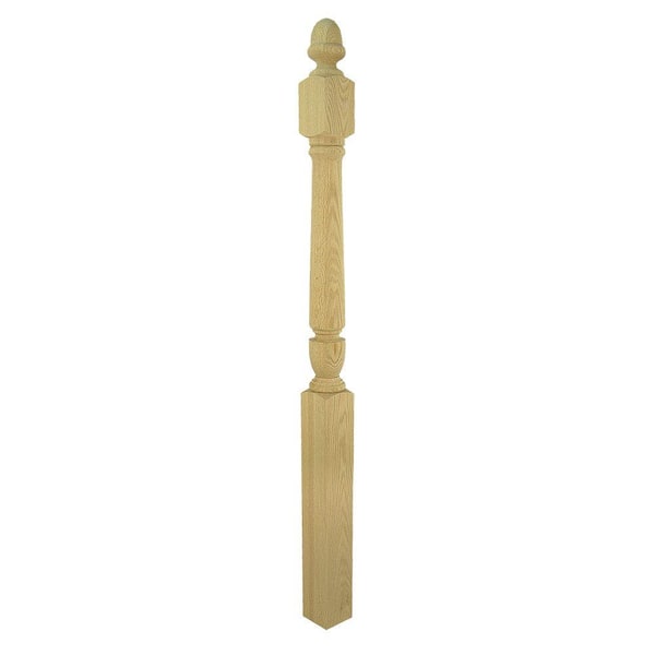 EVERMARK Stair Parts 48 in. x 3-1/2 in. Unfinished Red Oak Acorn Top Solid Core Newel Post for Stair Remodel