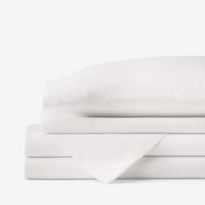 Company Cotton 4-Piece Ivory Solid 300-Thread Count Cotton Percale California King Sheet Set
