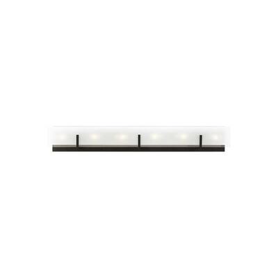 Syll 38 in. 6-Light Midnight Black Vanity Light with Clear Highlighted Satin Etched Glass Shade