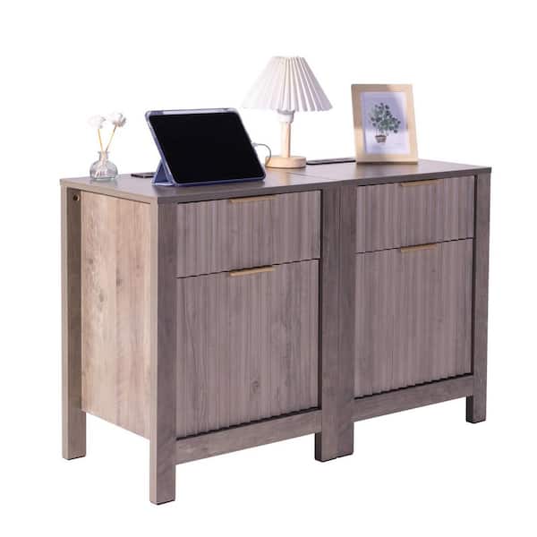 SKYSHALO Farmhouse End Table Set of 2, Nightstand with Charging Station, 3 Tiers Side Table with Storage Cabinet and 2 Drawers