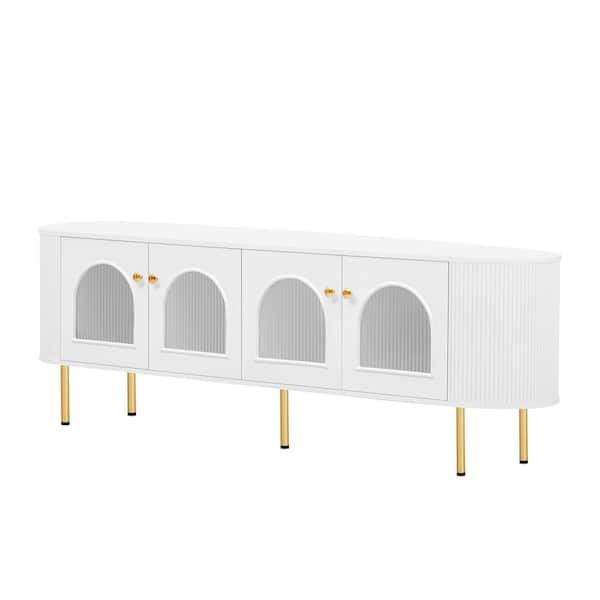 Unbranded 71 in. W x 16 in. D x 24 in. H White Linen Cabinet, TV Stand for TVs up to 80 in. with 4 Cabinets, Entertainment Center