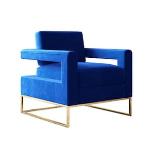 Blue Modern Elegant Velvet AccentArmchair with Stainless Steel Base