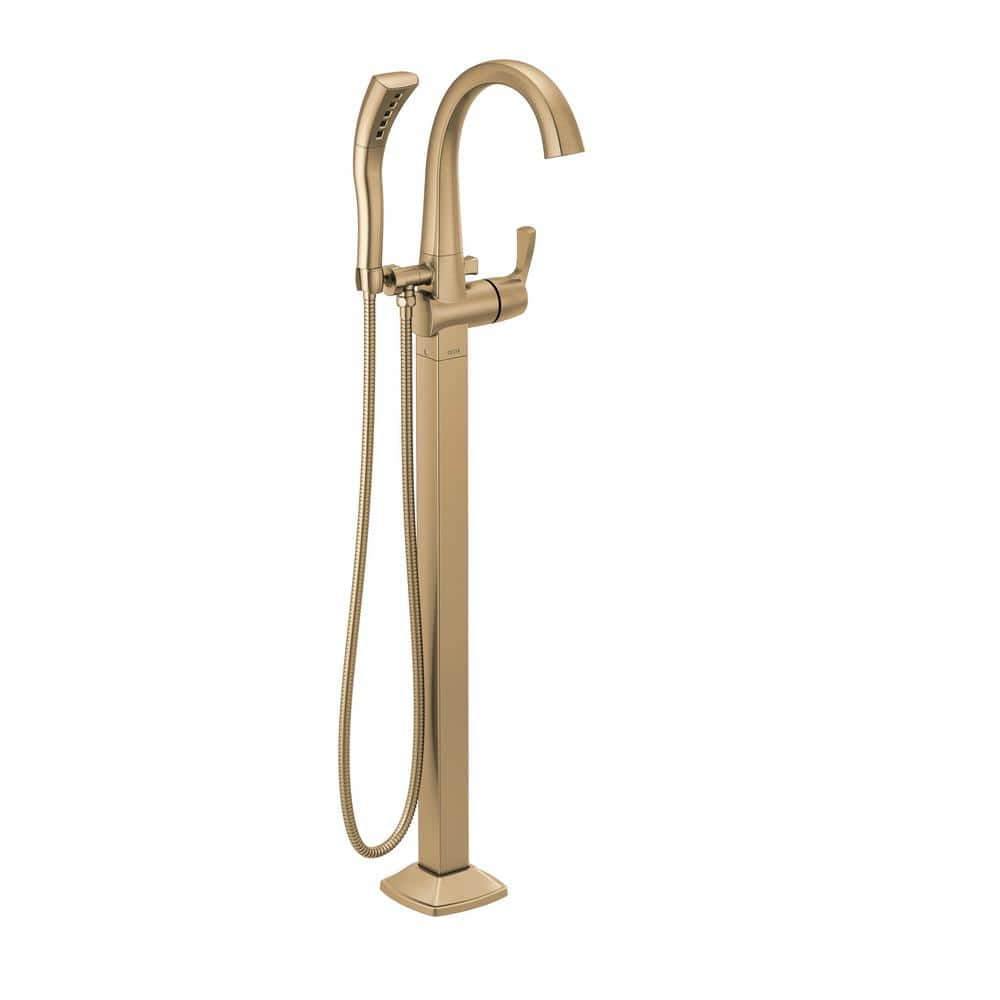 Delta Stryke 1-Handle Floor Mount Tub Filler Trim Kit in Champagne