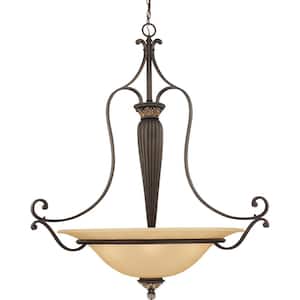Bristol Collection 5-Light Indoor Vintage Bronze with Antique Gold Hanging Pendant with Sepia Glass Bowl Shade