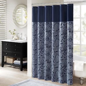 Whitman Navy 72 in. Jacquard Shower Curtain