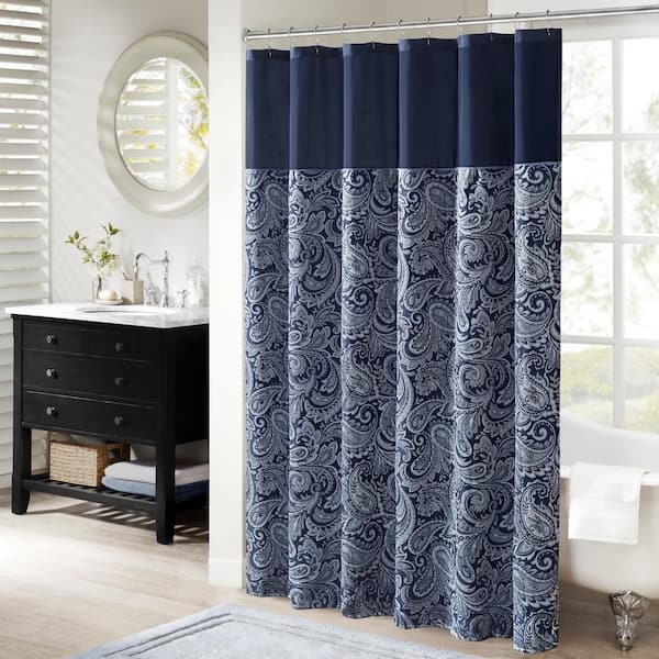 Madison Park Whitman Navy 72 in. Jacquard Shower Curtain MP70-6459 ...