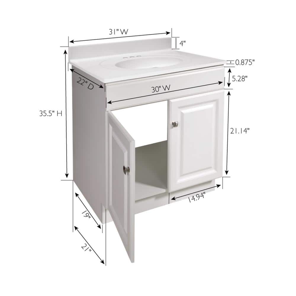 Wyndham White Cultured Marble Top Freestanding Bathroom Vanity