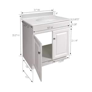 Wyndham 31 in. 2-Door Bathroom Vanity in White with Cultured Marble Solid White Vanity Top (Ready to Assemble)