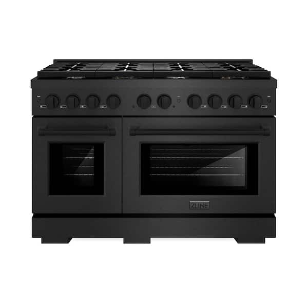 48 in. 6.7 cu. ft. Paramount Double Oven Dual Fuel Range with 8 Burner Gas Cooktop in Black Satin Stainless Steel