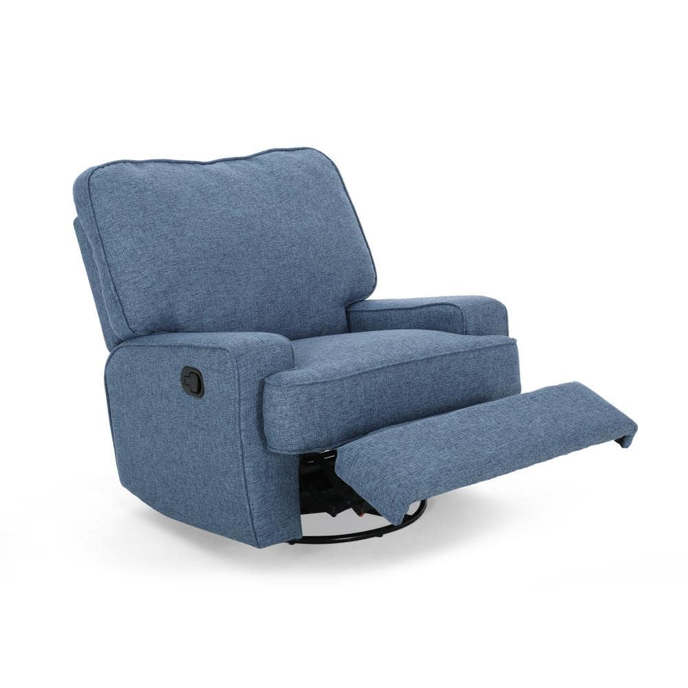 Handcrafted Navy Blue Fabric Swivel Glider Club Recliner