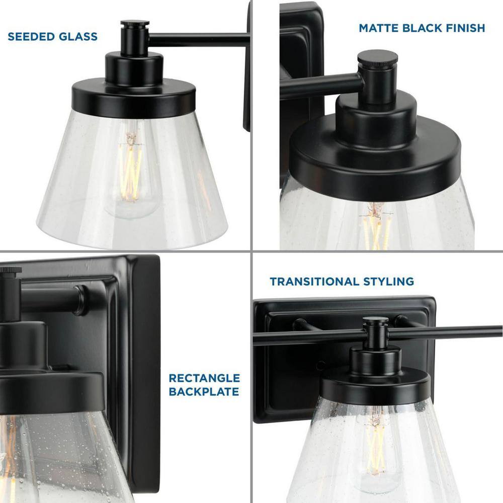 Matte Black Steel 3-Light Dimmable Bath Vanity Fixture